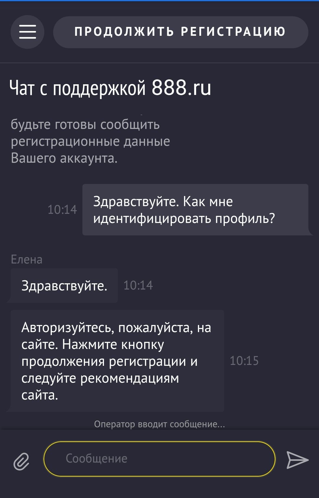 Пример лив-чата с поддержкой 888.ру на мобильном сайте