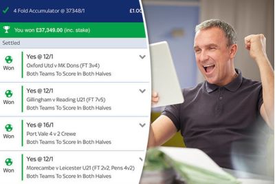 Пример выигравшего купона из четырёх событий рядом с болельщиком