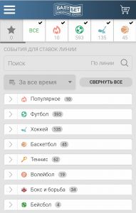 Результаты поиска в линии Балтбет