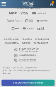 Способы оплаты и ссылка на старую версию сайта