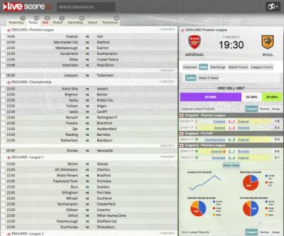 Внешний вид сайта livescore.bz