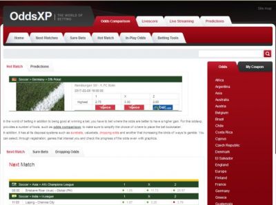 Внешний вид сайта OddsXP.com